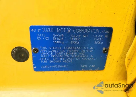 2002 Suzuki Aerio Sx z USA, uszkodzony, nr VIN JS2RC41H725104412